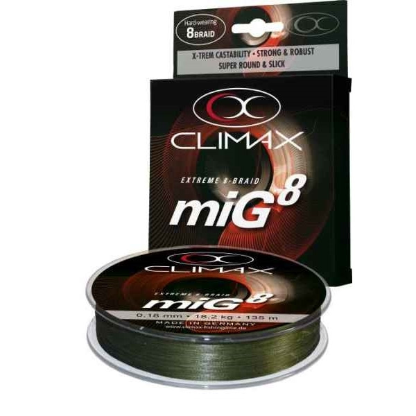 CLIMAX šňůra miG Braid Olive 0,08m/6,5kg/135m