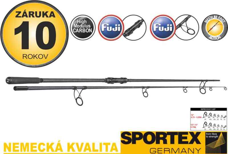 Kaprové pruty Sportex Impressive Carp 2-díl 6ks: 12ft 3,00lbs, 366cm M70